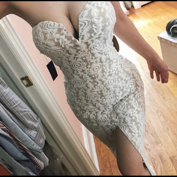Hot Miami Styles Dresses & Skirts - Lace Illusion White Midi Dress